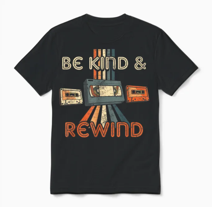 Be Kind & Rewind Vintage 90's Nostalgic 80's Throwback Unisex T-Shirt in Black