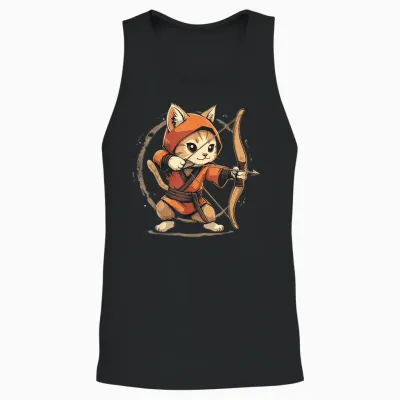 Cat Archer on Archery T-Shirt, Black, S Unisex Tank Top - Black