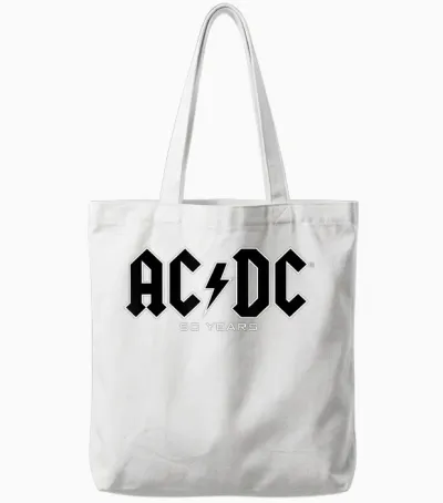 Ac/dc - History of Logos 50 Years T-Shirt, Black, S Tote Bags - White