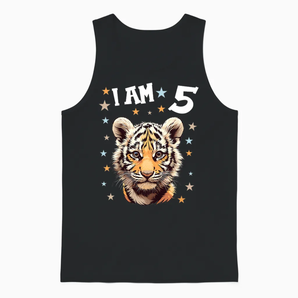 Kinder 5 Jahre Alt Tiger 5. Geburtstag Unisex Tank Top in Black
