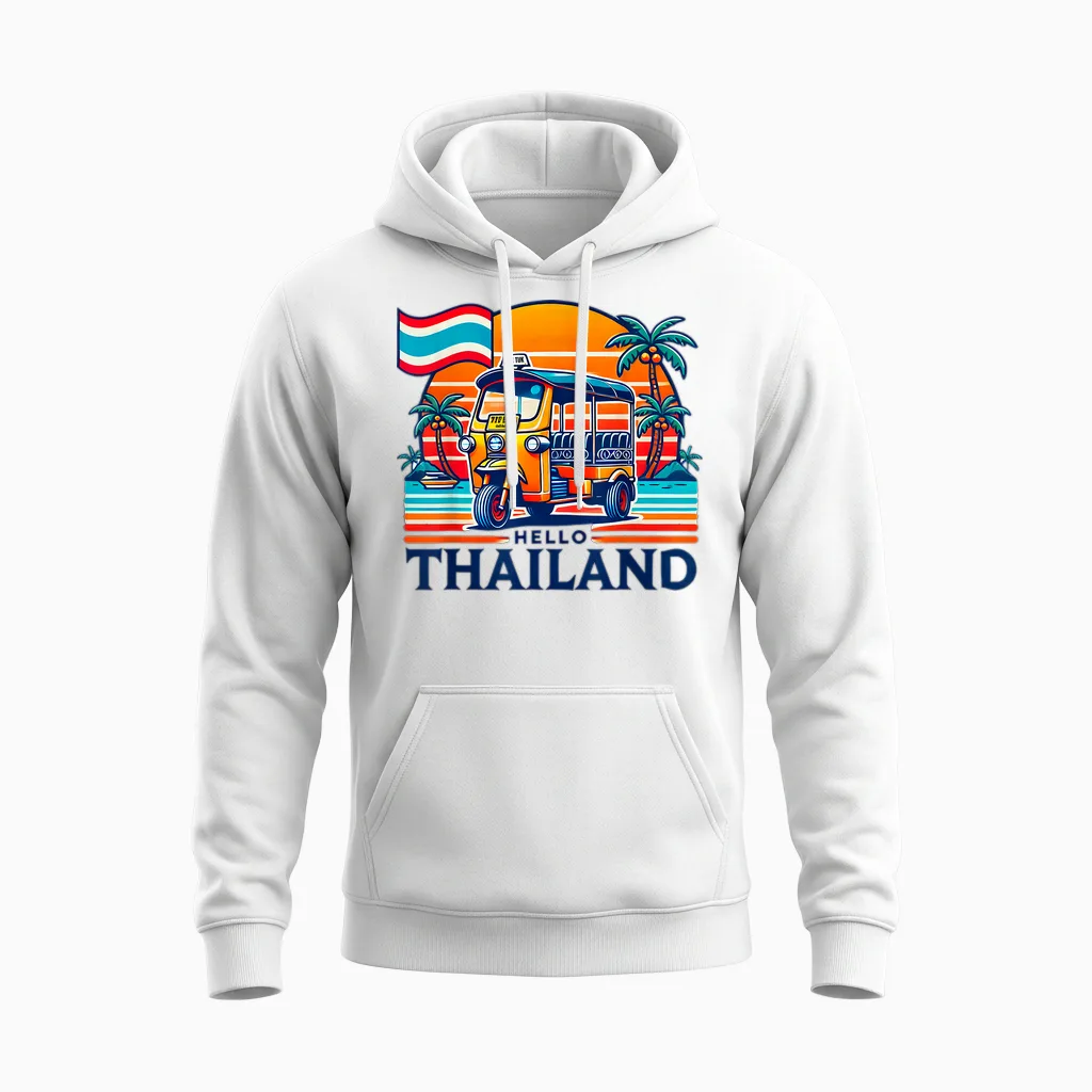 Hello Thailand Travel Gifts Souvenirs Holiday T-Shirt, White, S Unisex Hoodie in White