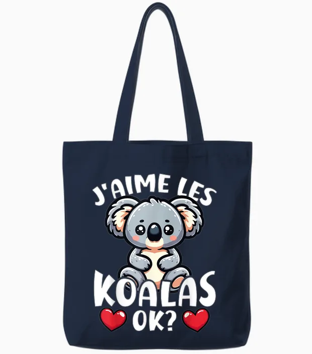I Love the Koalas Ok? Koala Cute T-Shirt, Black, S Tote Bags in Navy