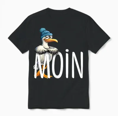 Moin! Funny North Sea Seagull Baltic Sea Nordic Greetings Unisex T-Shirt - Black