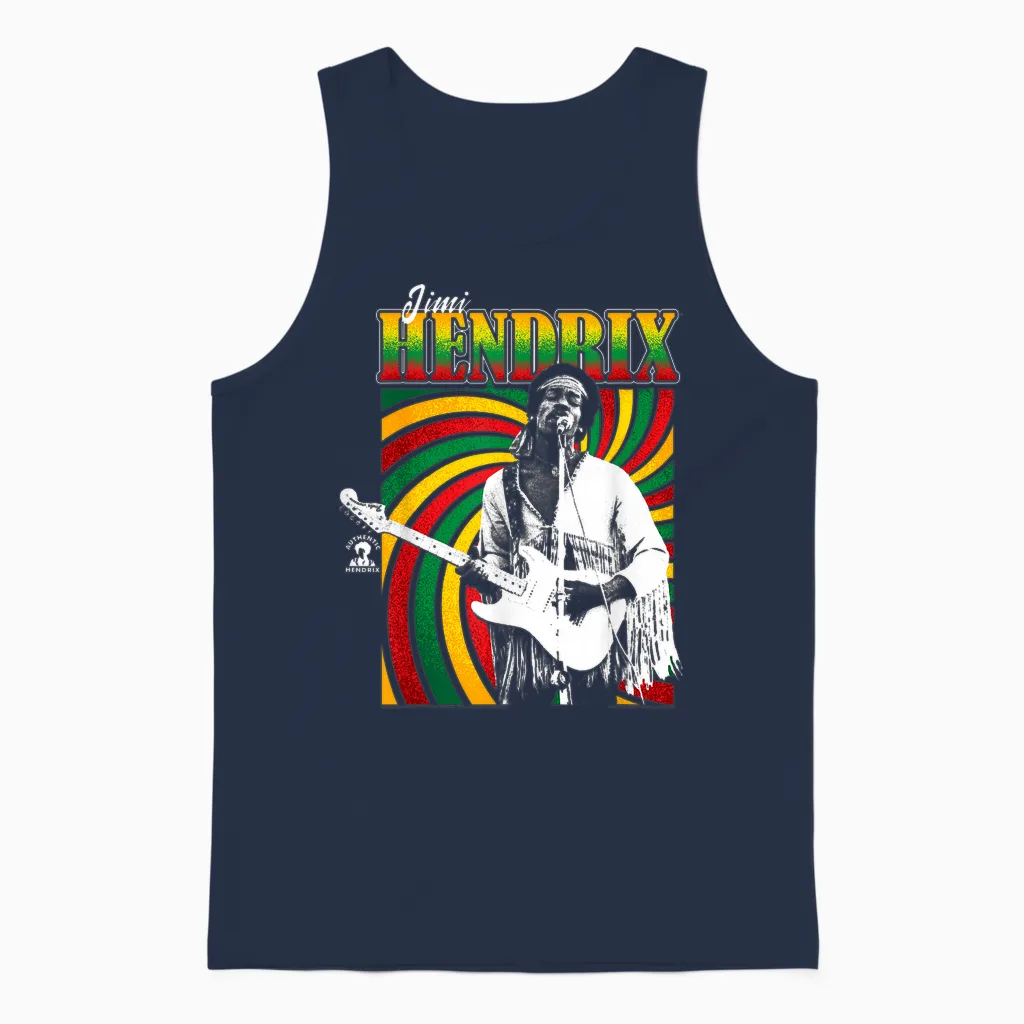 Jimi Hendrix Reggae Swirl on Stage Vintage Band Unisex Tank Top in Navy