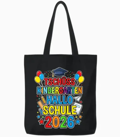 Kinder Tschüss Kindergarten Hallo Schule 2026 Kita Abgänger 2026 Tote Bags - Black