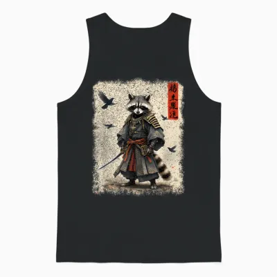 Samurai Raccoon, Japanese Warrior Art | Vintage Anime T-Shirt, Black, S Unisex Tank Top - Black