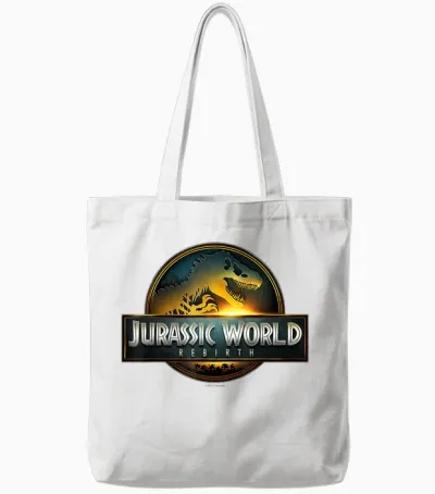 Jurassic World Rebirth Movie Logo T-Shirt, Black Tote Bags - White