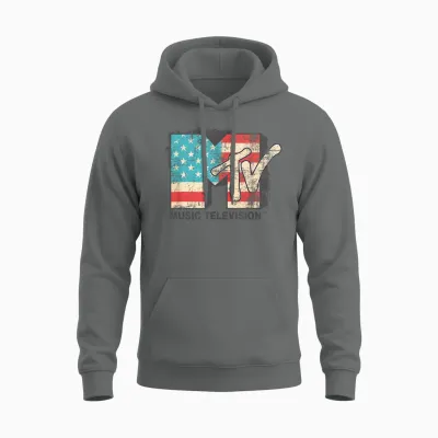 Mtv Herren T-Shirt Grau Klassisches V-Ausschnitt Kurzarm T-Shirt Mit Pailletten Logo Spreizkragen Crew-Ausschnitt Unisex Eu Klein Unisex Hoodie - Graphite Heather