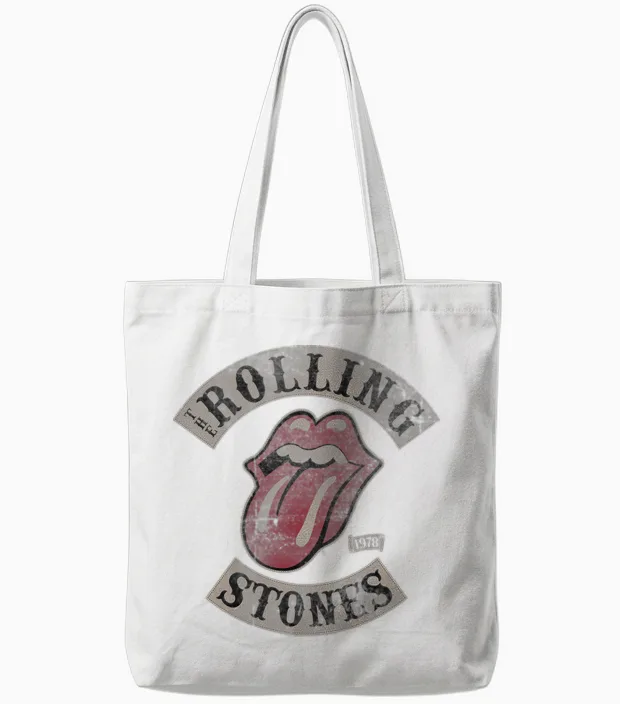 Official the Rolling Stones Vintage Tour 1978 Black Tote Bags in White