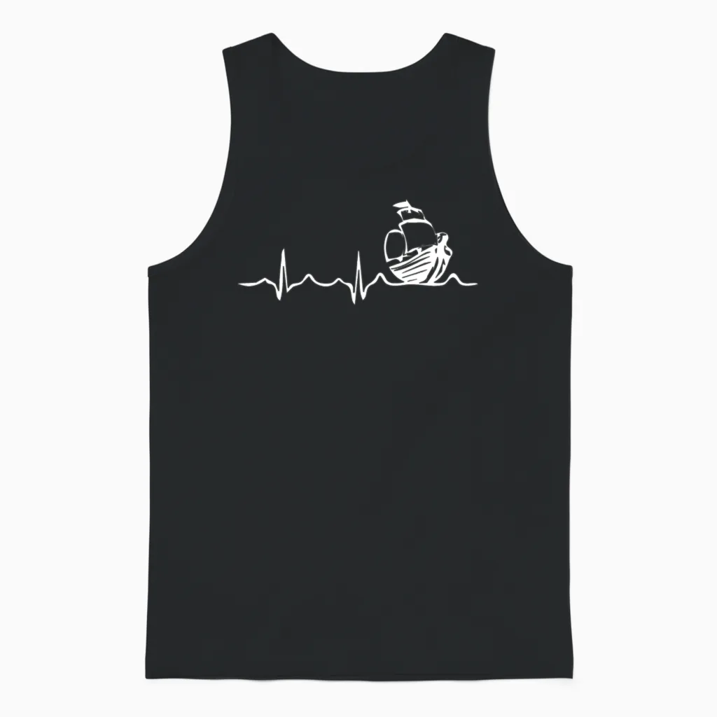 Sailing Heartbeat Boat Funny Boating Sailor Gift Unisex Tank Top in Black