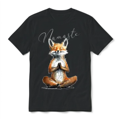 Fox Power Yoga Teacher Animal Humor Namaste Karma Unisex T-Shirt - Black