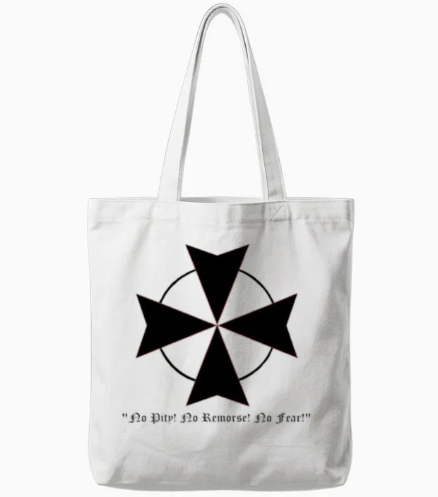 Black Templar Tote Bags in White