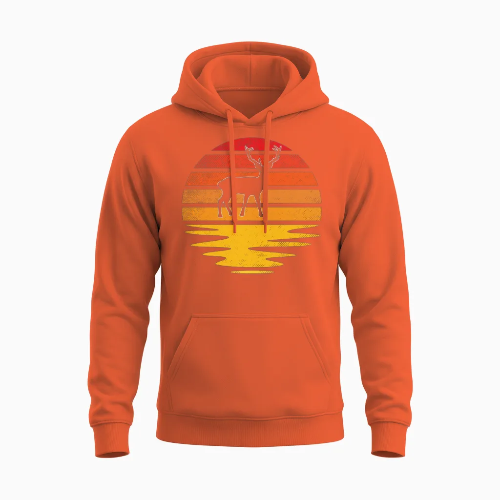 Deer Retro Wildlife Gift Unisex Hoodie in Orange