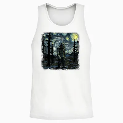 Bigfoot Starry Night Sasquatch Van Gogh Sky Painting Art Unisex Tank Top - White