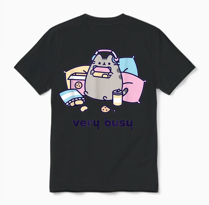 Pusheen Very Busy Gaming Unisex T-Shirt in Black