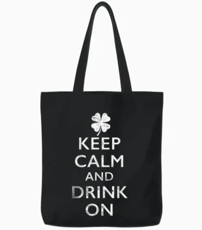 Keep Calm and Drink on Funny St Pattys Tote Bags - Black