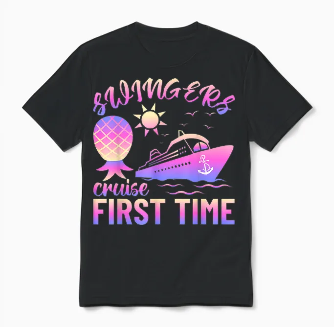 Swingers Adult Cruise First Time Funny Swinger Lifestyle Unisex T-Shirt in Black