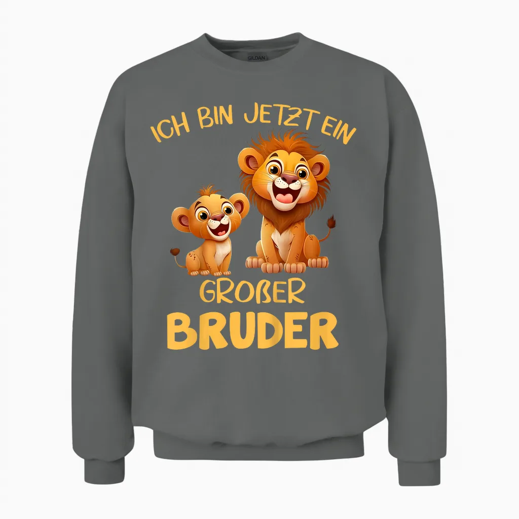 Children's T-Shirt with German Text "ich Bin Jetzt Ein Großer Bruder Löwen" Motif, Black Unisex Sweatshirt in Graphite Heather