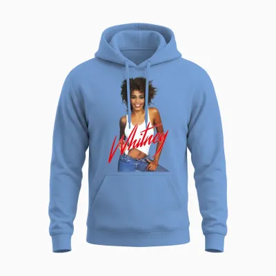 Whitney Houston Photo with Pink Nameplate Unisex Hoodie - Carolina Blue