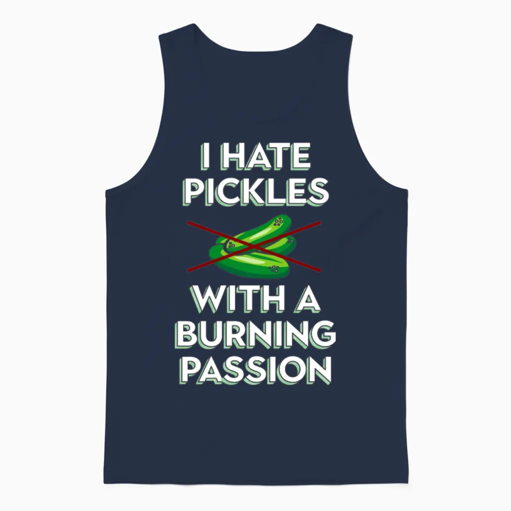 I Hate Pickles with a Burning Passion Anti Vegan M Unisex Tank Top in Navy