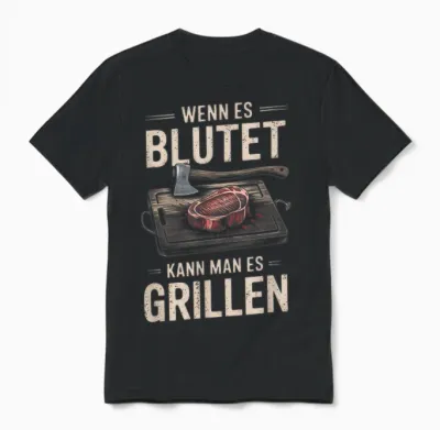 T-Shirt with German Text "wenn Es Blutet Kann Man Es Grillen" [german Language Unisex T-Shirt - Black