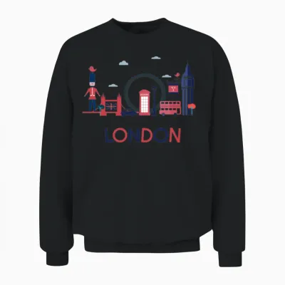 London Skyline Illustration Design Unisex Sweatshirt - Black