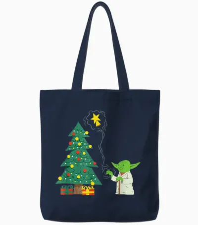 Star Wars Holiday Yoda Decorates Christmas Tree Tote Bags - Navy