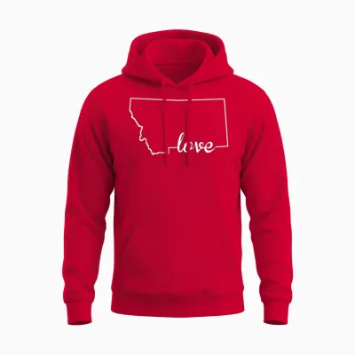 Montana Love State Outline Unisex Hoodie - Red