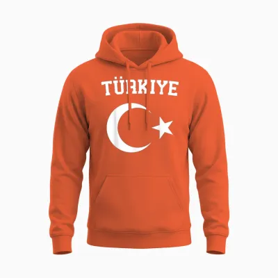 Turkish Flag Türkiye Bayragi Crescent Moon and Star Turkey T-Shirt, Red, S Unisex Hoodie - Orange
