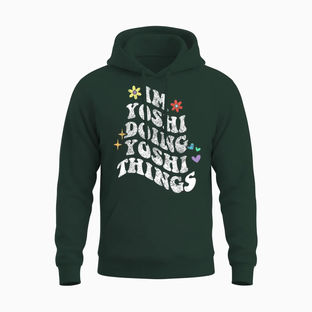 Retro Groovy Im Yoshi Doing Yoshi Things Funny Mother's Day T-Shirt, Black, S Unisex Hoodie in Forest