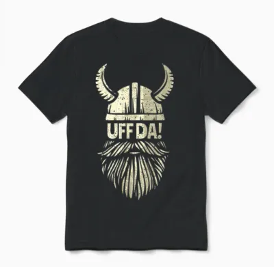 Uff Da Norwegian Quote Scandinavian Viking Helmet Beard Man Unisex T-Shirt - Black