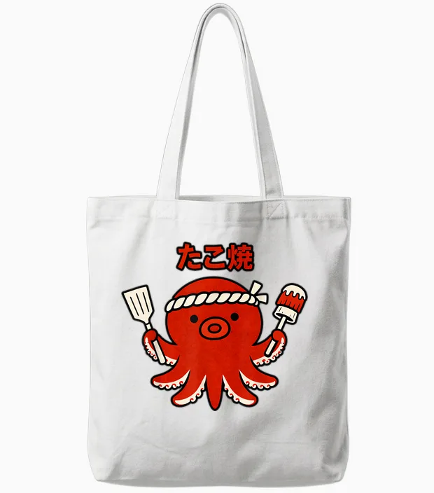 Takoyaki Pieuvre Japonaise Street Food Cute Kawaii Tako Tote Bags in White