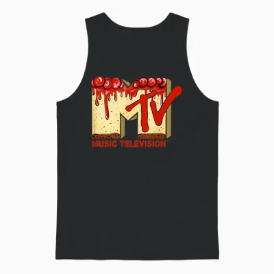 Original Mtv Logo with a Tasty Cherry Pie Cake Unisex Tank Top - Black