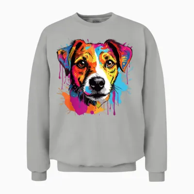 Jack Russell Terrier Dog Breed Pop Art Colorful T-Shirt, Black, S Unisex Sweatshirt - Ash