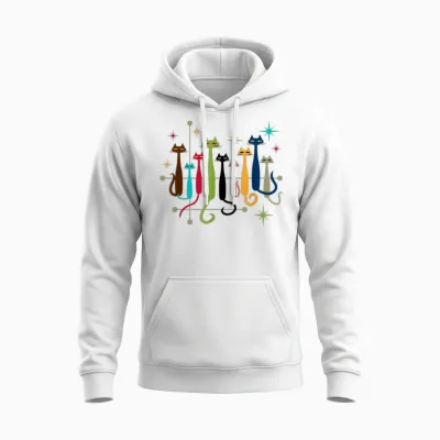 Vintage Retro Mid-Century Modern Look Cats 50s 60s Style Unisex Hoodie - White