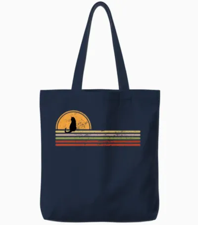 Sunset Retro Cat Tote Bags - Navy