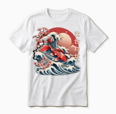 Majestic Koi Fish Ukiyo-E Japanese Design Unisex T-Shirt - White