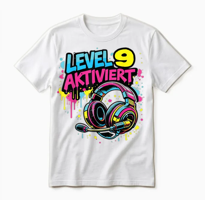 9. Geburtstag Jungen Video Gamer Level 9 Aktiviert Unisex T-Shirt in White
