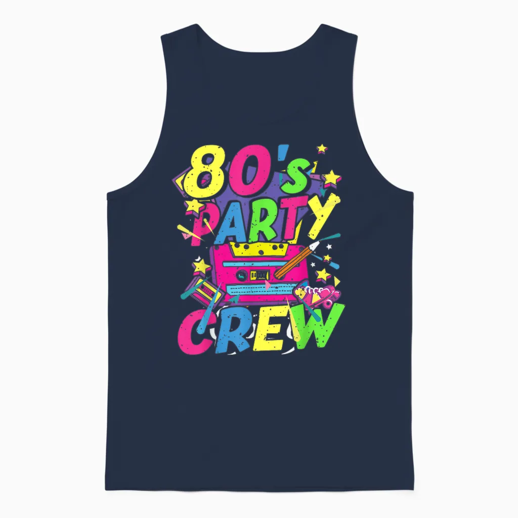 80s Outfit Party Crew Theme Party Costume Women's Men's T-Shirt, Black Unisex Tank Top in Navy