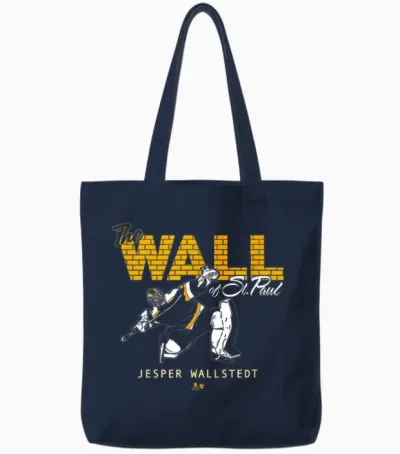 Jesper Wallstedt - the Wall of St. Paul - Minnesota Hockey Tote Bags - Navy