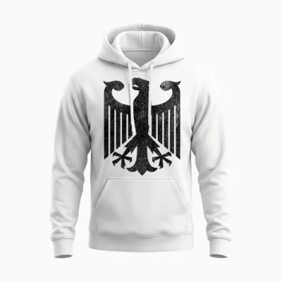 Backprint German Eagle T-Shirt, White, S Unisex Hoodie - White