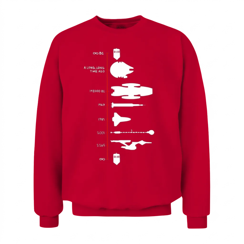 Spaceship Timeline Science Fiction Rocket Unisex Sweatshirt - Red