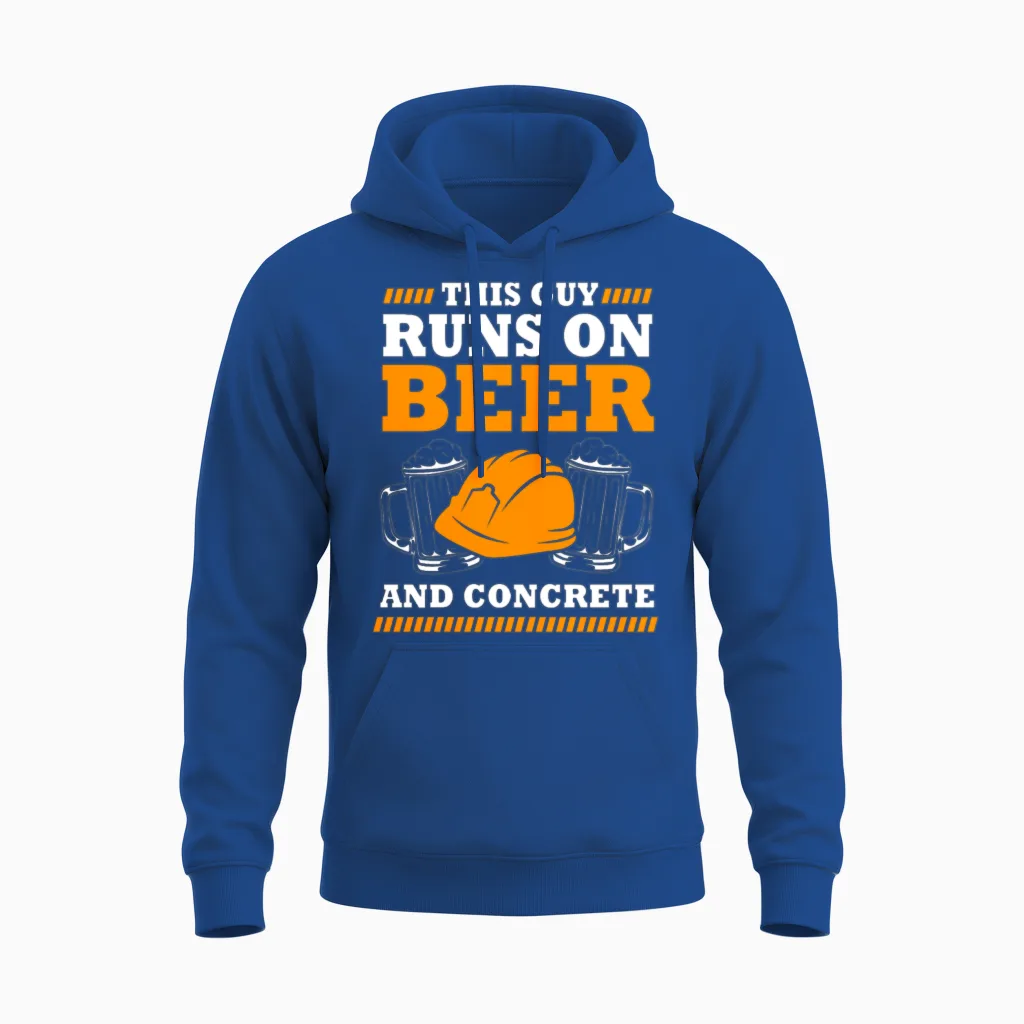 This Guy Runs on Beer and Concrete Concrete Worker Unisex Hoodie in Royal