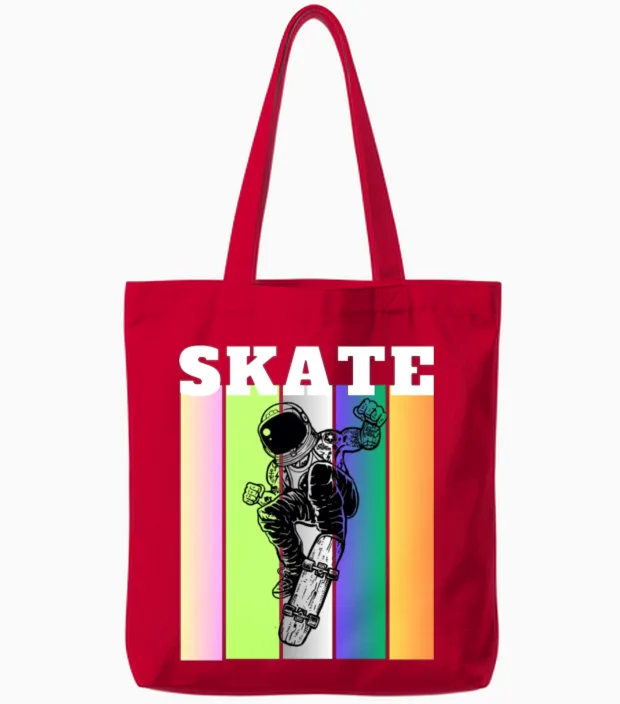 Custom Skateboard Astronaut Gift Ideas Tote Bags in Red