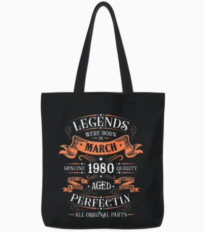 March 1980 Birthday Gift Tote Bags - Black