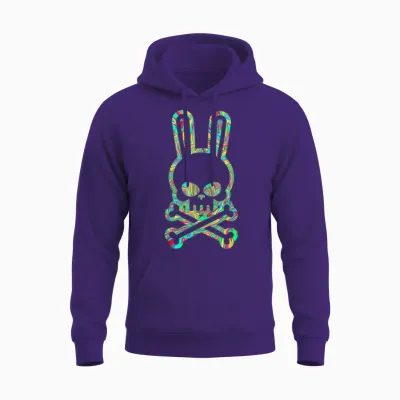 Funny Easter Bunny Retro Tie Dye Bunny Skull Cross Bone Unisex Hoodie - Purple