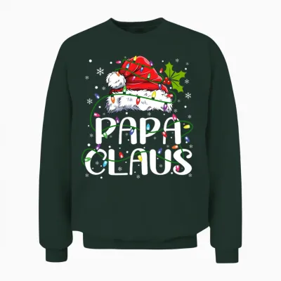 Papa Claus Christmas Lights Pajama Family Matching Unisex Sweatshirt - Forest