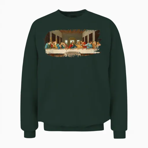 Leonardo Davinci Last Supper Grunge Unisex Sweatshirt in Forest