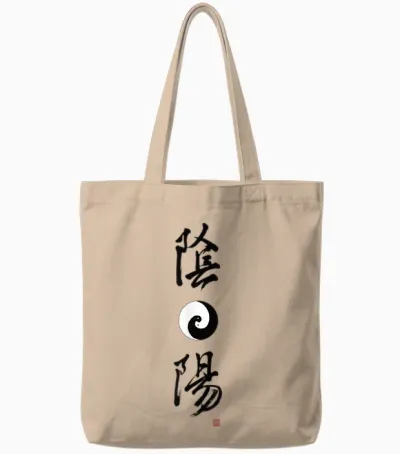 Lepluschic Elegantes Yin-Yang-Symbol, Lebendige Chinesische Yin-Yang-Kalligraphie Unisex T-Shirt Grau S Tote Bags - Natural