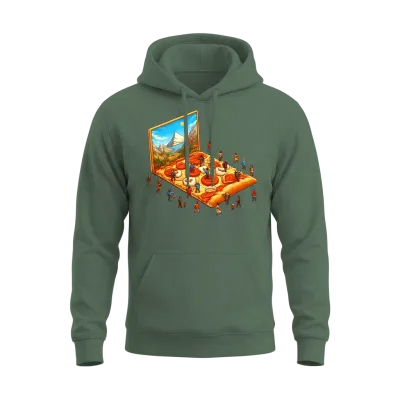 Pizza Hiking People Unisex Hoodie - Military Green